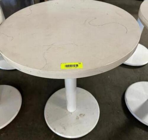 DESCRIPTION 24" OFF WHITE W/ GREY ACCENT ROUND CULTURED STONE TABLE W/ BASE SIZE 24" LOCATION BAY 6 QTY 1