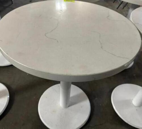 DESCRIPTION 24" OFF WHITE W/ GREY ACCENT ROUND CULTURED STONE TABLE W/ BASE SIZE 24" LOCATION BAY 6 QTY 1