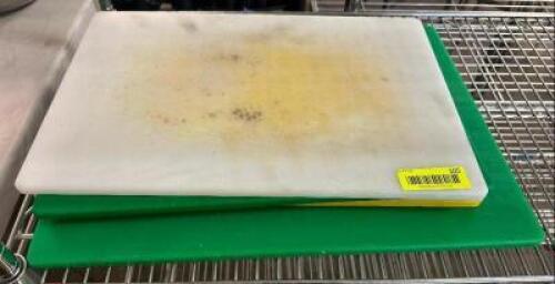 DESCRIPTION (4) PIECE PLASTIC CUTTING BOARD SET. THIS LOT IS: SOLD BY THE PIECE SIZE 18" X 12" AND 12" X 8" LOCATION BAY 6 QTY 4