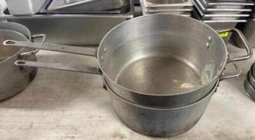 DESCRIPTION (2) ASSORTED ALUMINUM SAUCE POTS. THIS LOT IS: SOLD BY THE PIECE LOCATION BAY 6 QTY 2