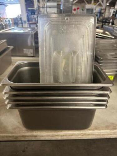 DESCRIPTION (5) 1/3 SIZE STAINLESS INSERTS W/ LIDS ADDITIONAL INFORMATION 6" DEEP THIS LOT IS: SOLD BY THE PIECE LOCATION BAY 6 QTY 5