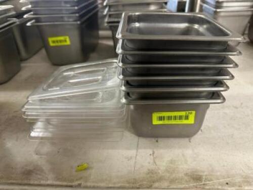 DESCRIPTION (6) 1/6TH SIZE STAINLESS INSERTS W/ LIDS. ADDITIONAL INFORMATION 4" DEPP THIS LOT IS: SOLD BY THE PIECE LOCATION BAY 6 QTY 6