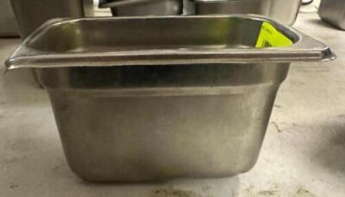 DESCRIPTION (12) 1/9TH SIZE STAINLESS INSERTS. ADDITIONAL INFORMATION 4" DEEP THIS LOT IS: SOLD BY THE PIECE LOCATION BAY 6 QTY 12