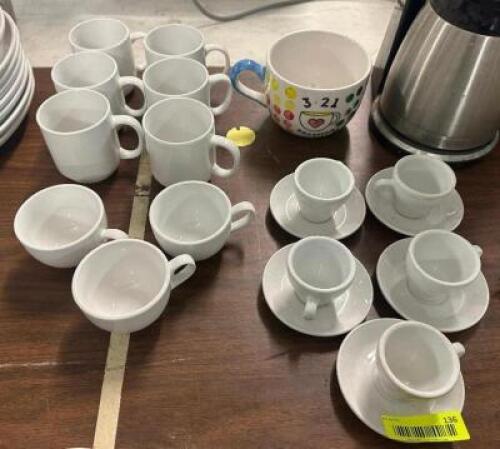 DESCRIPTION (1) LOT OF ASSORTED COFFEE MUGS AND SAUCERS. THIS LOT IS: ONE MONEY LOCATION BAY 6 QTY 1