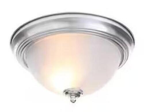 13" BRUSHED NICKEL CEILING LIGHT W/ FROSTED GLASS SHADE