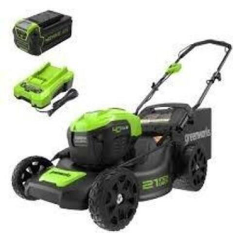 DESCRIPTION: (1) CORDLESS PUSH LAWN MOWER BRAND/MODEL: GREENWORKS #LMF413 INFORMATION: GREEN SIZE: 48V 20" RETAIL$: $479.99 EA QTY: 1