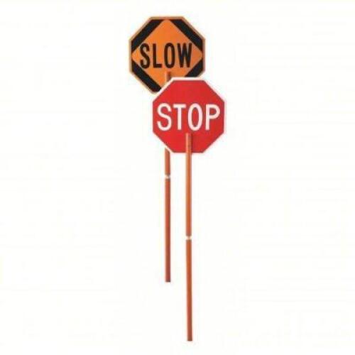 DESCRIPTION: (1) POLE MOUNTED PADDLE, TRAFFIC PADDLE SIGN BRAND/MODEL: PRODUCT NUMBER #1EKR3 INFORMATION: STOP, SLOW SIZE: 105" H X 24" H RETAIL$: $11