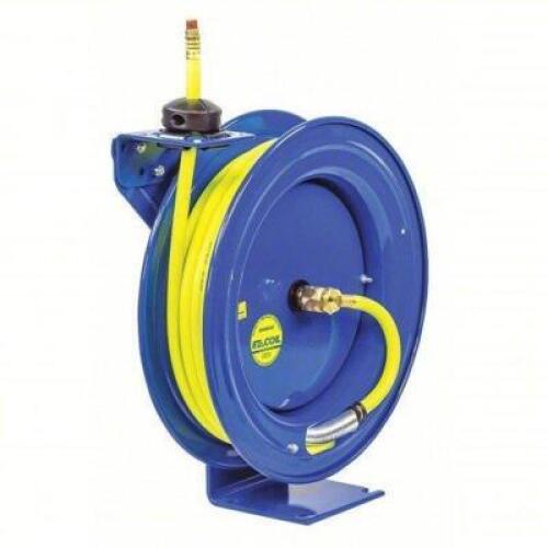 DESCRIPTION: (1) SPRING RETURN HOSE REEL BRAND/MODEL: COXREELS #60GW24 INFORMATION: BLUE, BRASS, 300 PIS MAP PRESSURE SIZE: 50' X 3/8" MNPT RETAIL$: $