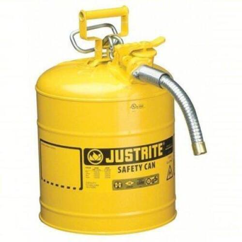 DESCRIPTION: (1) TYPE II SAFETY CAN BRAND/MODEL: JUSTRITE #5HE23 INFORMATION: YELLOW, INCLUDES 1" OD FLEX HOSE SIZE: 5 GAL CAPACITY RETAIL$: $149.65 E