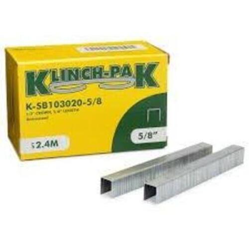DESCRIPTION: (10) BOXES OF (2500) CONSTRUCTION STAPLE BRAND/MODEL: KLINCH-PAK #K-C5/8 INFORMATION: WIDE CROWN, COPPER SIZE: 5/8" X 1-1/4" RETAIL$: $25