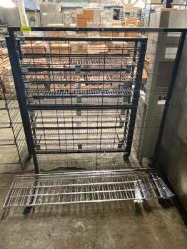 DESCRIPTION: 48" ROLL ABOUT WIRE FLOOR DISPLAY RACK W/ WIRE SHELVE. LOCATION: BAY 7 QTY: 1