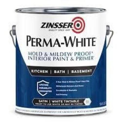 DESCRIPTION: (4) MOLD AND MILDEW-PROOF INTERIOR PAINT BRAND/MODEL: ZINSSER PERMA-WHITE INFORMATION: SATIN SIZE: 1 QT RETAIL$: $18.48 EA QTY: 4