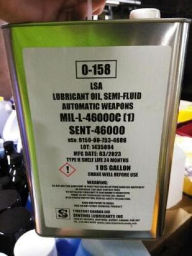 DESCRIPTION: (2) AUTOMATIC WEAPON LUBRICANT BRAND/MODEL: SENTINEL LUBRICANTS #MIL-L-460000C SIZE: 1 GALLON RETAIL$: $152.00 EA QTY: 2