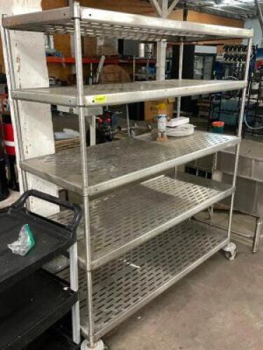 DESCRIPTION: 60" X 24" FIVE TIER STAINLESS SHELF -ON CASTERS. SIZE: 60" X 24" LOCATION: BAY 7 QTY: 1
