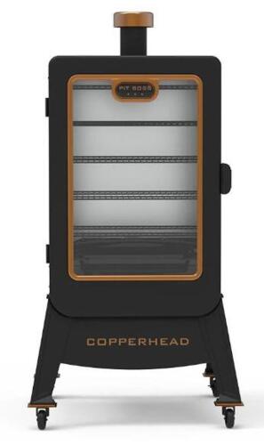 DESCRIPTION: (1) VERTICAL WOOD PELLET SMOKERBRAND/MODEL: PIT BOSS/COPPERHEADINFORMATION: 1300 SQIN COOKING SURFACE, 65LB HOPPER, SEE INSPECTIONRETAIL$: $474SIZE: 27.6" L x 26.57" W x 53.19" HQTY: 1