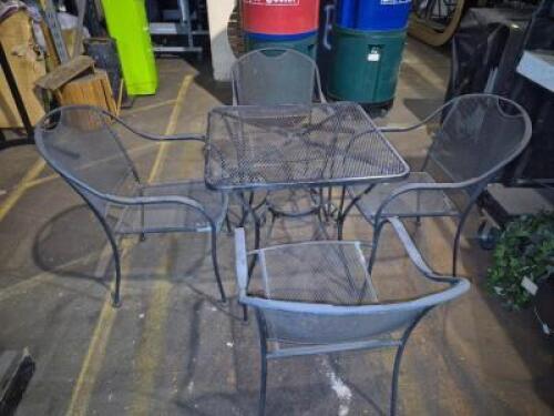 SQUARE METAL PATIO TABLE W/ FOUR CHAIRS
