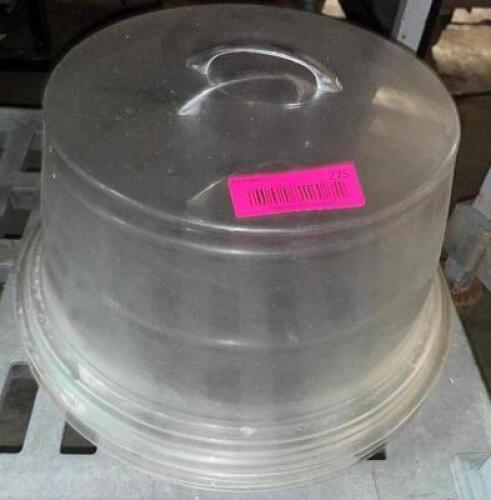 DESCRIPTION: (3) 12" ROUND PLASTIC CAKE COVERS. LOCATION: BAY 7 THIS LOT IS: SOLD BY THE PIECE QTY: 3