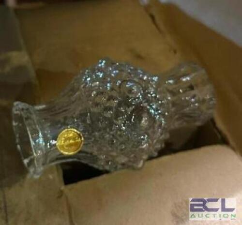 BOX OF GLASS CANDLE HOLDERS