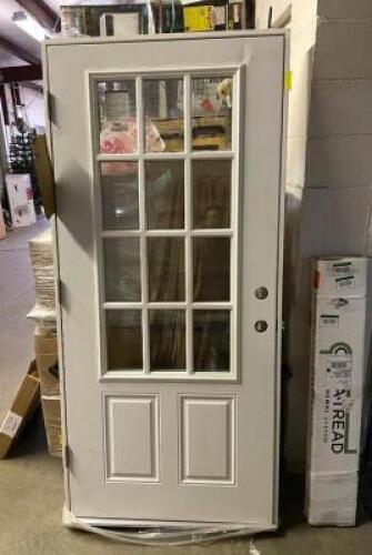 JELD-WEN 36" x 80" Steel Right-Hand Outswing Modern Painted Prehung Door in White