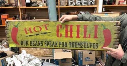 43" X 11" WOOD HOT CHILI SIGN