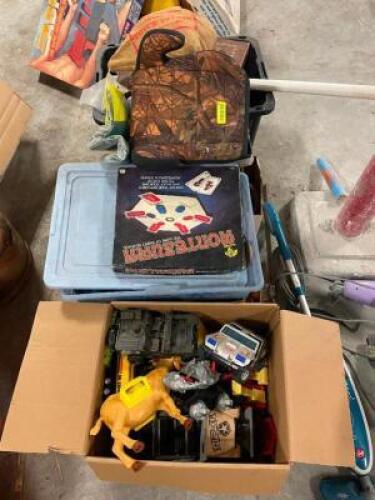 LARGE ASSORTMENT OF VINTAGE TOYS AND BOARD GAMES SOLD AS SET.