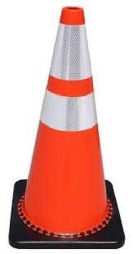DESCRIPTION: (6) TRAFFIC CONES BRAND/MODEL: STEELMAN INFORMATION: FLUORESCENT, REFLECTIVE STRIPE, ORANGE CONE, PVC RETAIL$: $70.00 EA QTY: 6