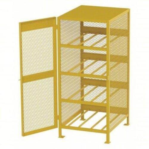 DESCRIPTION: (1) GAS CYLINDER CABINET BRAND/MODEL: JAMCO #8ENN5 INFORMATION: YELLOW, STEEL, HOLDS 8 HORIZONTAL CYLINDERS SIZE: 33" X 40" X 71" RETAIL$