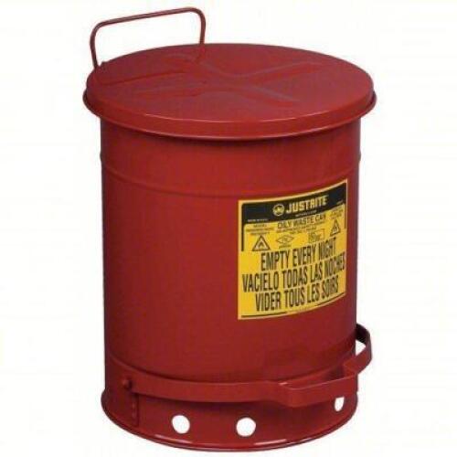 DESCRIPTION: (1) OILY WASTE CAN BRAND/MODEL: JUSTRITE #943B10 INFORMATION: RED SIZE: 10 GALLON RETAIL$: $100.00 EA QTY: 1