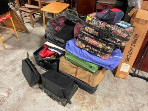 LARGE ASSORTMENT OF TRAVEL BAGS AND SUITCASES SOLD AS SET.