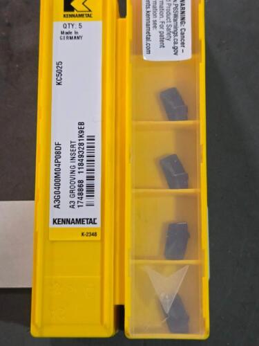 DESCRIPTION: (20) CARBIDE GROOVING INSERTS BRAND/MODEL: KENNAMETAL A3G0400M4SP08DF KC5025 RETAIL$: $400.22 QTY: 20