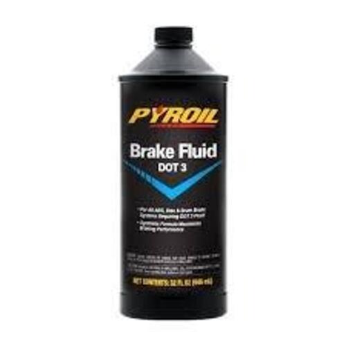 DESCRIPTION: (2) BOTTLES OF BRAKE FLUID BRAND/MODEL: PYROIL # 4NPR5 INFORMATION: DOT 3 SIZE: 32 FL OZ RETAIL$: $13.08 EA QTY: 2