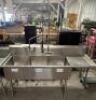 DESCRIPTION 75" THREE WELL STAINLESS POT SINK W/ SPRAYER AND RIGHT SIDE DRY BOARD. SIZE 75" LOCATION BAY 6 QTY 1