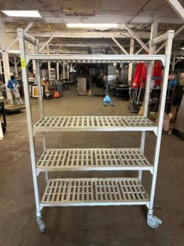 DESCRIPTION 47" X17" FIVE TIER PLASTIC SHELF ON CASTERS. BRAND / MODEL: CAMBRO SIZE 47" X17" LOCATION BAY 6 QTY 1