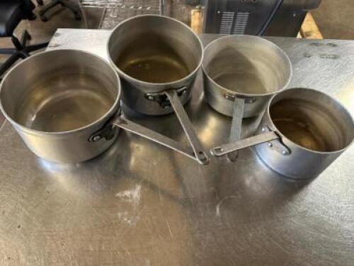 DESCRIPTION (4) ASSORTED ALUMINUM SAUCE POTS THIS LOT IS: SOLD BY THE PIECE LOCATION BAY 6 QTY 4
