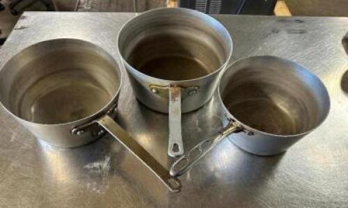DESCRIPTION (3) ASSORTED ALUMINUM SAUCE POTS THIS LOT IS: SOLD BY THE PIECE LOCATION BAY 6 QTY 4