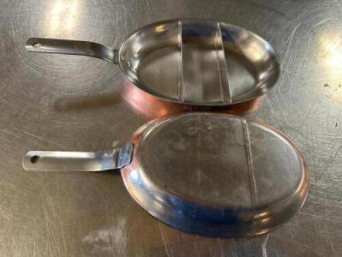 DESCRIPTION (2) 12" X 8" COPPER CLAD TWO SECTION SKILLET THIS LOT IS: SOLD BY THE PIECE SIZE 12" X 8" LOCATION BAY 6 QTY 2