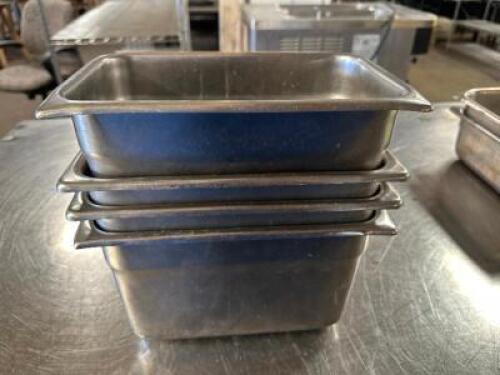 DESCRIPTION (4) 1/4 SIZE STAINLESS INSERTS ADDITIONAL INFORMATION 6" DEEP THIS LOT IS: SOLD BY THE PIECE LOCATION BAY 6 QTY 4
