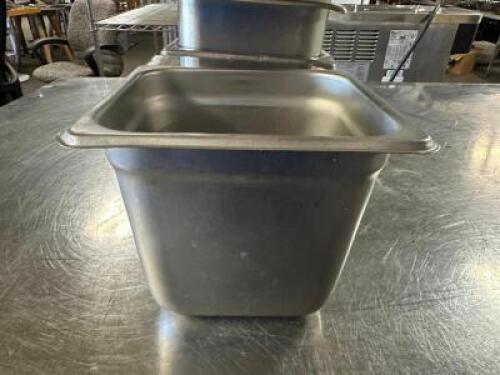 DESCRIPTION (6) 1/6 SIZE STAINLESS INSERTS ADDITIONAL INFORMATION 6" DEEP THIS LOT IS: SOLD BY THE PIECE LOCATION BAY 6 QTY 6