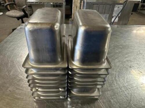 DESCRIPTION (12) 1/9TH SIZE STAINLESS INSERTS ADDITIONAL INFORMATION 4" DEEP THIS LOT IS: SOLD BY THE PIECE LOCATION BAY 6 QTY 12