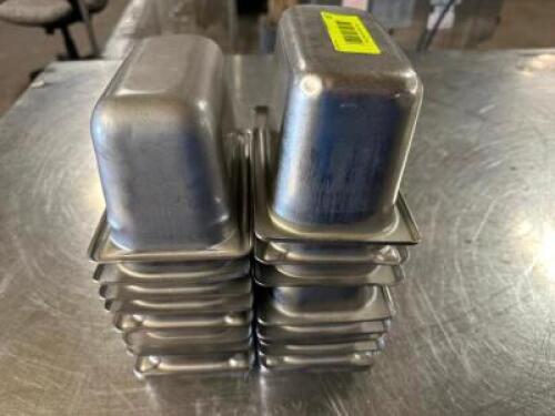 DESCRIPTION (12) 1/9TH SIZE STAINLESS INSERTS ADDITIONAL INFORMATION 4" DEEP THIS LOT IS: SOLD BY THE PIECE LOCATION BAY 6 QTY 12