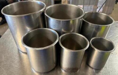 DESCRIPTION (6) PIECE STAINLESS ROUND STAINLESS INSERT SET. ADDITIONAL INFORMATION 9", 8", 7", 6", 5", 4" THIS LOT IS: SOLD BY THE PIECE LOCATION BAY