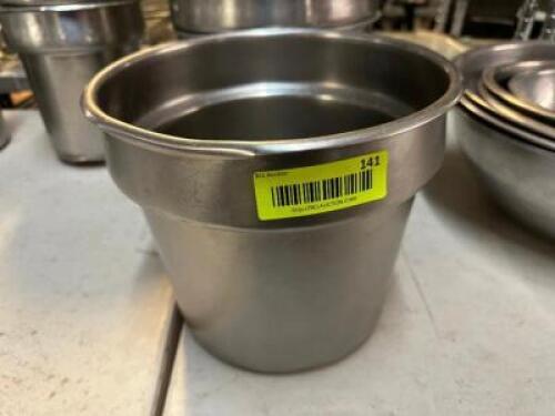 DESCRIPTION (4) 9" ROUND STAINLESS CROCK INSERTS. ADDITIONAL INFORMATION 9" R THIS LOT IS: SOLD BY THE PIECE LOCATION BAY 6 QTY 4