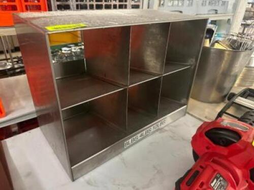 DESCRIPTION SIX GROUP STAINLESS BEVERAGE STATION ORGANIZER. LOCATION BAY 6 QTY 1
