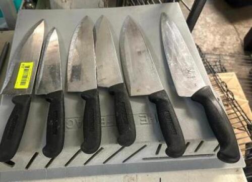 DESCRIPTION (6) KITCHEN KNIVES W/ WALL MOUNTED RACK. THIS LOT IS: SOLD BY THE PIECE LOCATION BAY 6 QTY 6