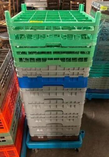 DESCRIPTION (6) ASSORTED GLASS RACKS W/ DOLLY. THIS LOT IS: ONE MONEY LOCATION BAY 6 QTY 1