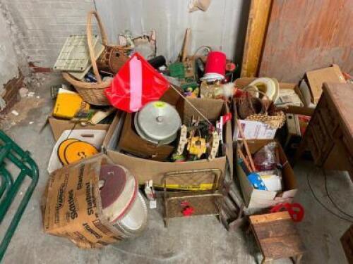 LARGE GROUP OF ASSORTED DECOR AND KITCHEN ITEMS SOLD AS SET.