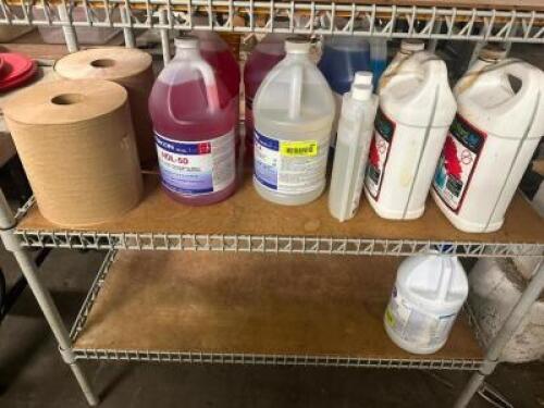 DESCRIPTION CONTENTS OF LOWER (2) SHELVES - ASSORTED CLEANING PRODUCTS AND CHEMICALS THIS LOT IS: ONE MONEY LOCATION BAY 6 QTY 1