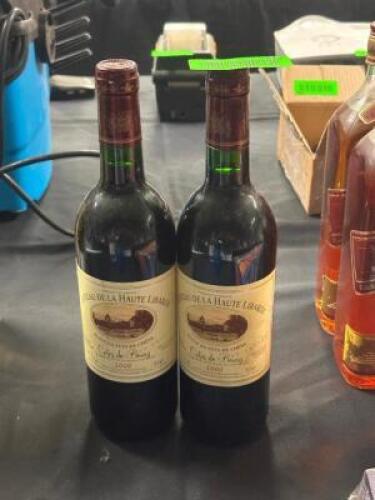 (2) - BOTTLES OF VINTAGE CHATEAU DE LA HAUTE LIBARDE RED WINE