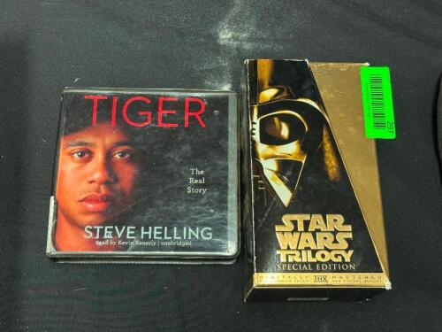 TIGER WOOD AUDIO BOOK AND STAR WARS TRILOGY ON VHS