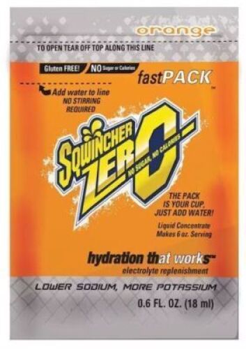 DESCRIPTION: (2) BOX OF (50) SINGLE SERVE SPORTS DRINK CONCENTRATE POWDER BRAND/MODEL: SQWINCHER FAST PACK INFORMATION: ORANGE SIZE: .6 OZ RETAIL$: $5